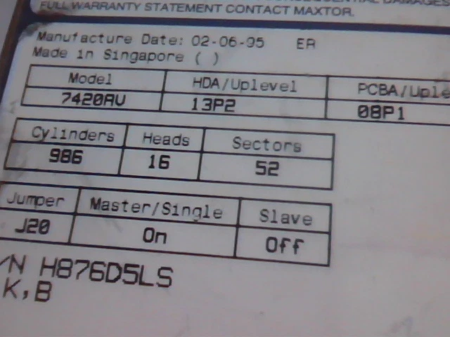 Hard Disk Drive IDE Disk Maxtor 7420AV 13P2 08P1 01P1 02/95 - image 3