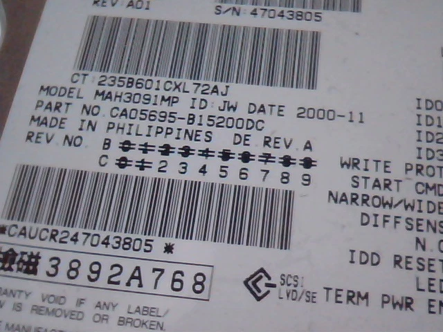 Hard Disk Drive SCSI Compaq Fujitsu 180721-003 MAH3091MP A01 BB009235B6 A01 - image 2