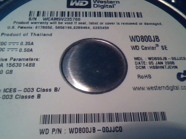 Hard Disk Drive WD WD800JB-00JJC0 Caviar SE Jan 2008 HSBHNTJEHN IDE ATA 40-pin — image 2