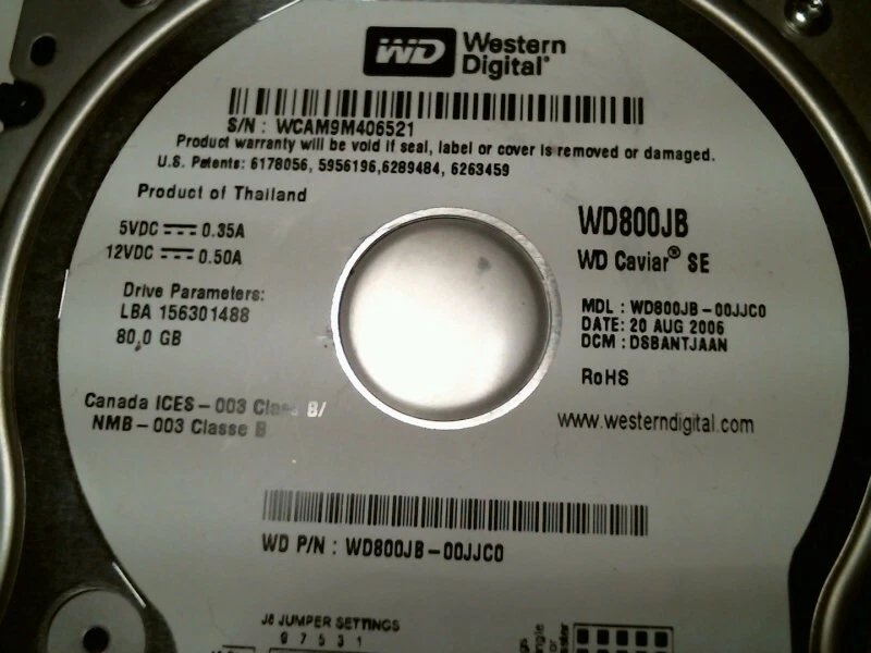 Hard Disk Drive WD WD800JB-00JJC0 Caviar SE Jan 2008 HSBHNTJEHN IDE ATA 40-pin — image 3