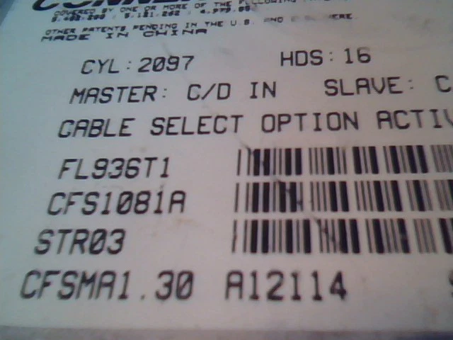 Hard Disk Drive Conner CFS1081A AT IDE ATA 40-pin 1GB FL936T1 STR03 CFSMA1.30 - image 3