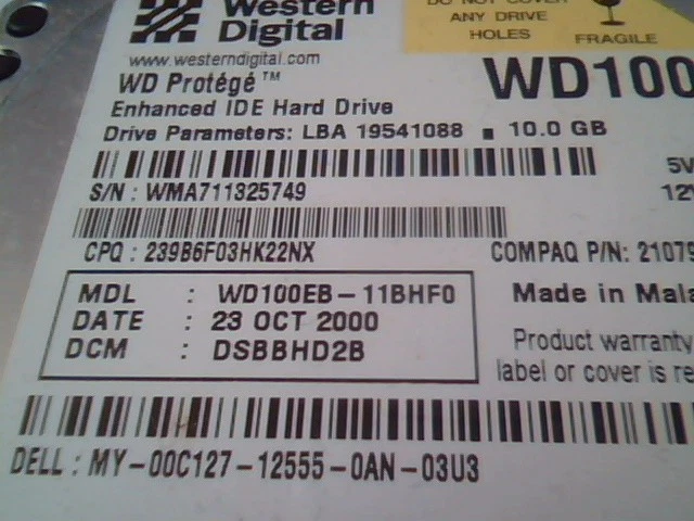 Hard Disk Drive Western Digital Protege WD100 210792-001 IDE - image 2