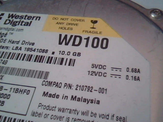 Hard Disk Drive Western Digital Protege WD100 210792-001 IDE - image 3
