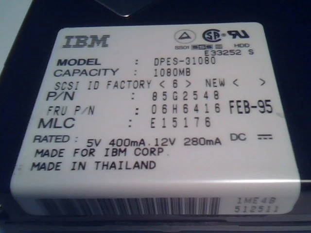 Hard Drive Disk SCSI IBM DPES-31080 50-pin 1080MB 1GB 06H6416 - image 5