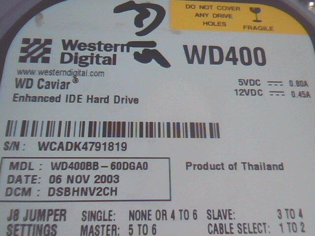 Hard Disk Drive IDE WD Caviar WD400 WD400BB-60DGA0 Nov 2003 281748-00 40GB ATA — image 2