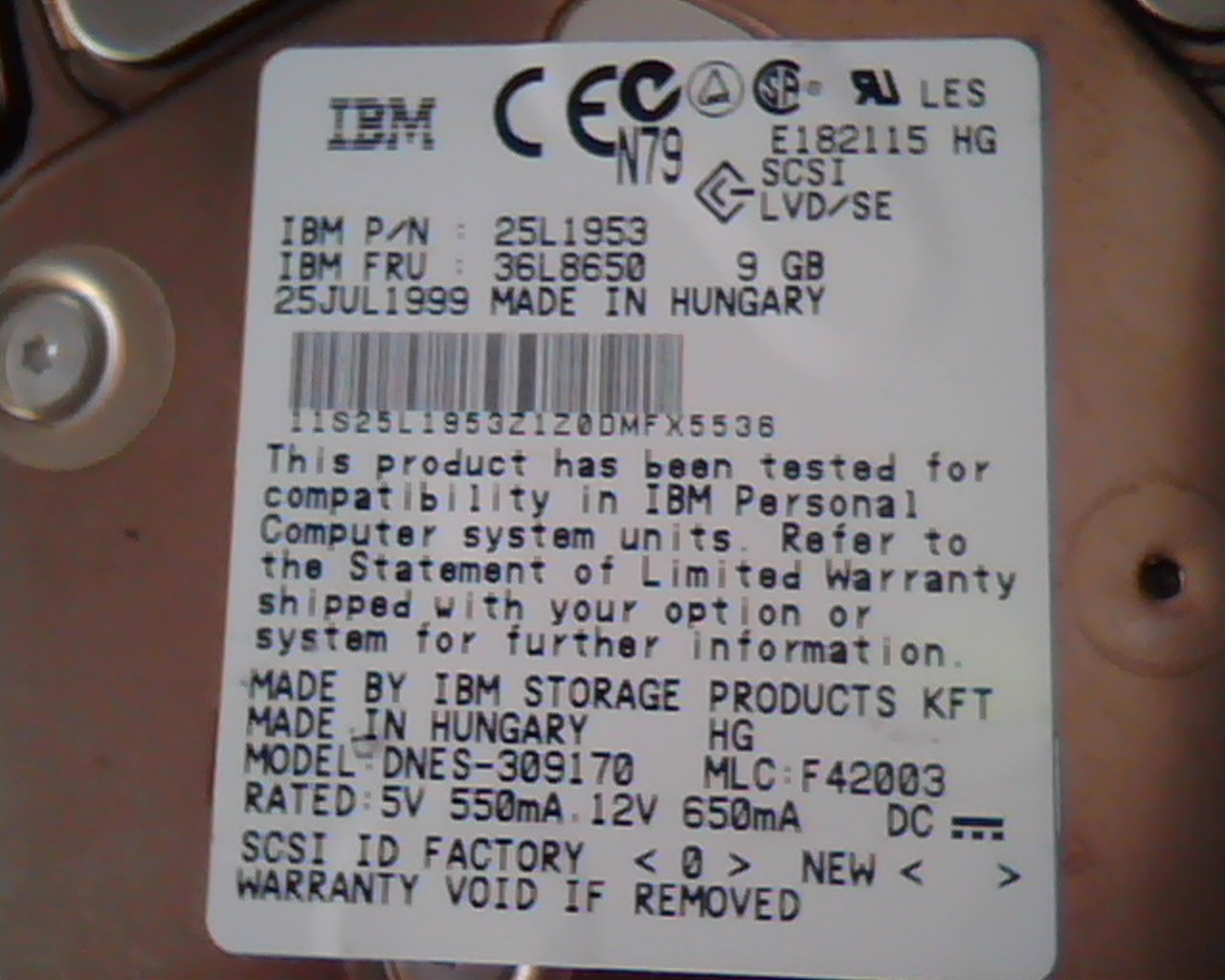 Hard Drive SCSI IBM 25L1953 36L8650 9GB DNES-309170 F42003 E182115 HG - image 2