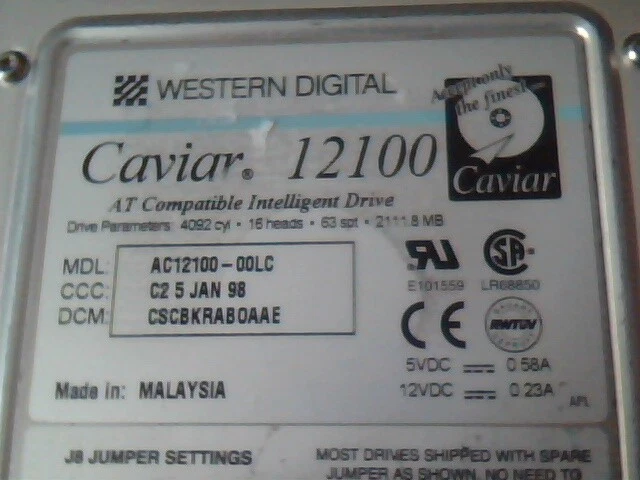Hard Drive IDE Disk Western Digital Caviar 12100 AC12100-00LC CSCBKRABOAAE