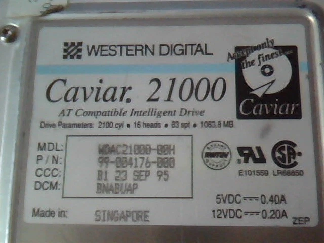 Hard Drive IDE Disk Western Digital Caviar 21000 WDAC21000-00H 99-004176-000