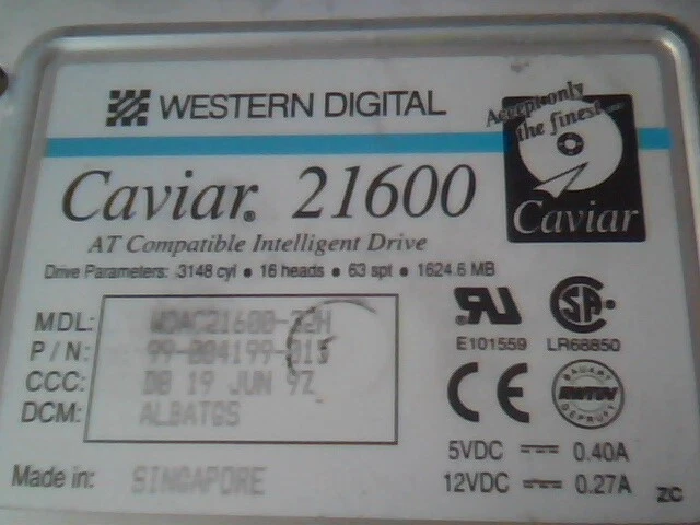 Hard Drive IDE Disk Western Digital Caviar 21600 WDAC21600-32H 99-004199-015