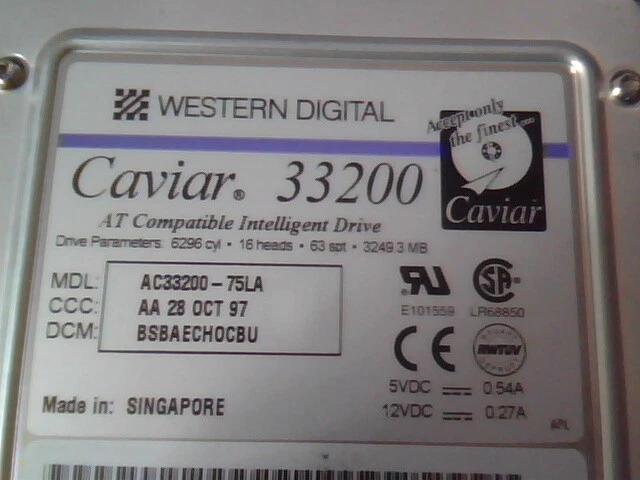 Hard Drive IDE Disk Western Digital Caviar 33200 AC33200-75LA BSBAECHOCBU