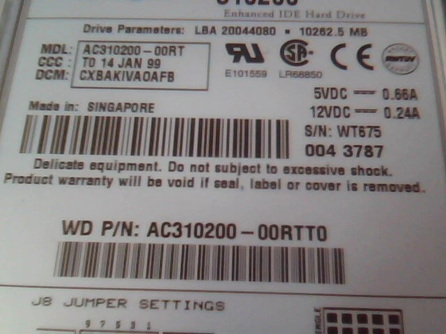 Hard Drive IDE Disk Western Digital Caviar 310200 AC310200-00RT CXBAKIVAOAFB - image 2