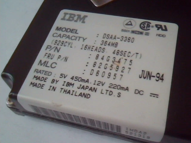 Hard Drive IDE Disk IBM DSAA-3360 364MB 84G3475 82G5927 D60957 - image 2