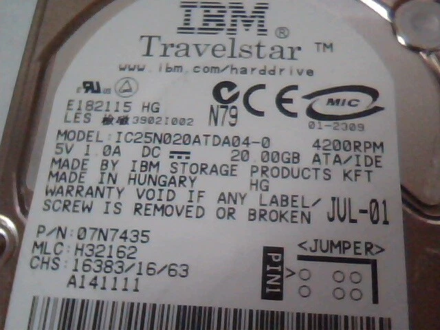 2.5 Hard Drive IDE Disk IBM Travelstar IC25N020ATDA04-0 07N7435 H32162 - image 2