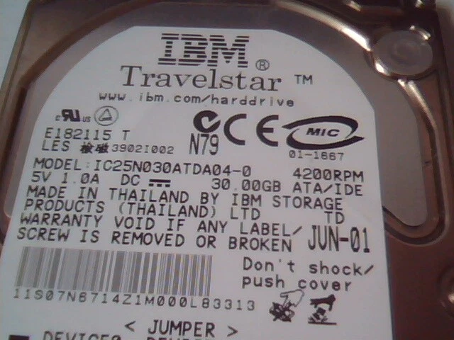 2.5 Hard Disk Drive IDE IBM Travelstar IC25N030ATDA04-0 07N6714 H32162 - image 2