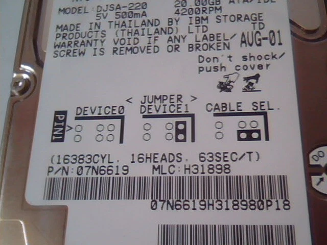 2.5 Hard Drive IDE Disk IBM Travelstar DJSA-220 20GB 07N6619 H31898 - image 3