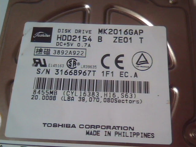 2.5 Hard Drive IDE Disk Toshiba MK2016GAP HDD2154 B ZE01 T 20GB - image 2