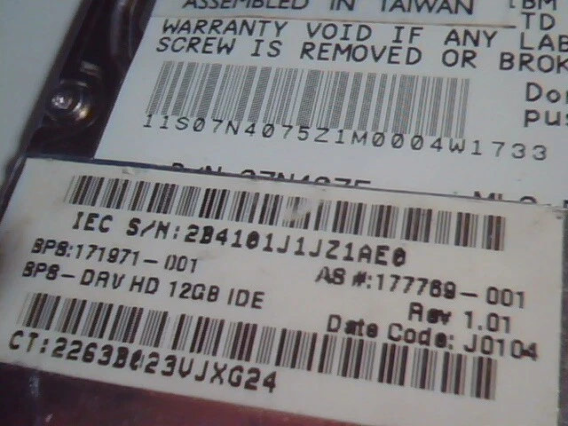 2.5 Hard Drive IDE IBM Travelstar DARA-212000 12.07GB IDE SEP-00 171971-001 - image 3