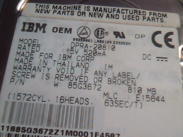 2.5 in Hard Disk Drive IDE IBM DPRA-20810 85G3672 E15644 810MB - image 2
