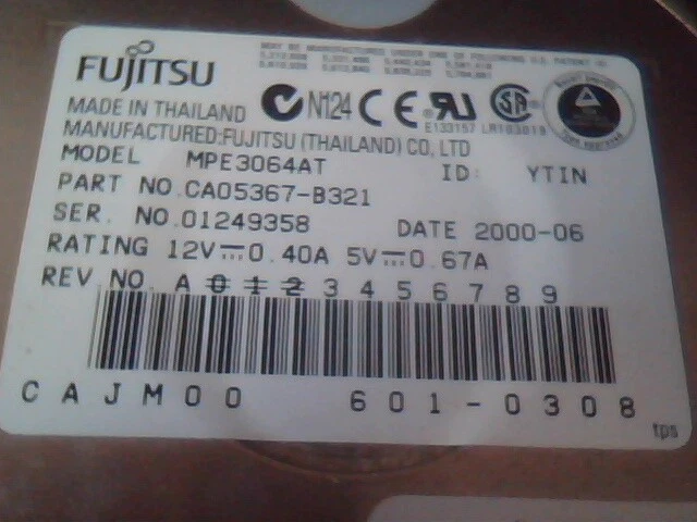 Hard Drive IDE Fujitsu MPE3064AT CA05367-B321 2000-06 YTIN 601-0308 - image 2