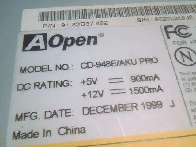 AOpen CD-ROM CD-R Drive CD-948E/AKU PRO MTRP 48X 40pin IDE ATA - image 3