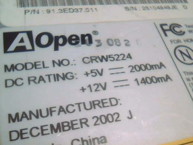 AOpen JustLink CDROM CD-R/RW Drive CRW5224 52x24x52x 40pin IDE burner rewritable - image 3