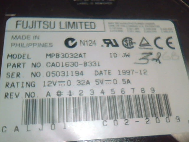 Hard Disk Drive IDE Fujitsu MPB3032AT CA01630-B331 1997-12 C02-2009 rev A2 3.2G - image 3