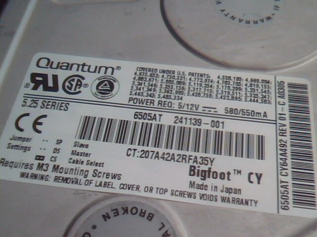Hard Drive Disk Quantum Bigfoot 2550AT 5.25 BF25A011 BF25A492 Rev 03-A A0103 - image 2