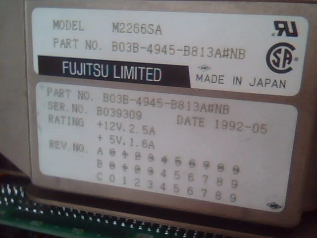 SCSI Hard Disk Drive 50-pin Fujitsu M2266SA B03B-4945-B813A#NB 1992-05 - image 3
