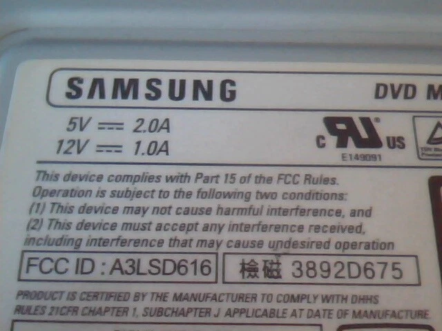 Samsung DVD Master 16E Drive CD SD-616 October 2001 09J259 A00 - image 2