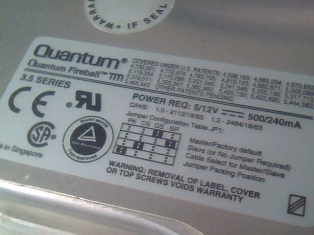 IDE Hard Disk Drive Quantum Fireball TM TM12A012 01B 1280AT ATMB 1TG0 - image 2