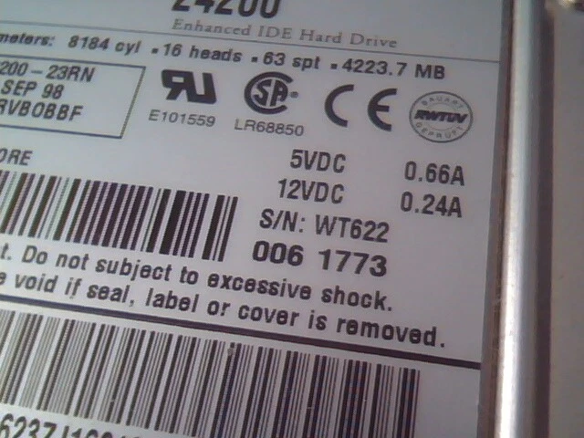 IDE Hard Disk Drive Western Digital Caviar 24200 AC24200-23RN 28L1623 12J3143 - image 3