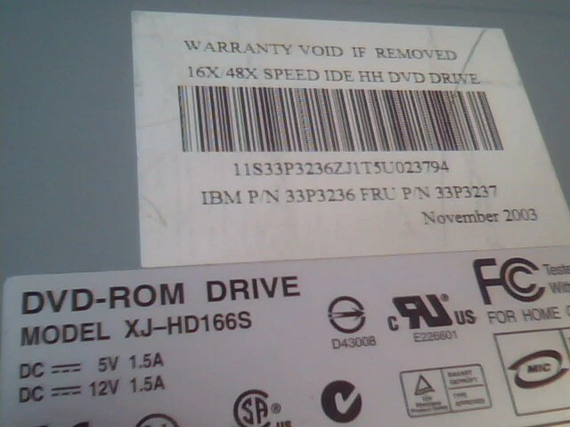 Lite-ON XJ-HD166S DVD-ROM Drive IDE HH 16x/48x 33P236 33P3237 November 2003 - image 2