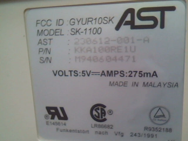 AST Advantage SK1000 KEYBOARD 230612-001-A KKA100RE1U - vintage, working - image 7