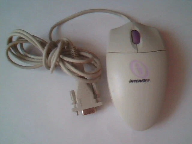 Vintage Interact Mouse I-73801 PS/2 9-pin adapter scroll 2-button - Working