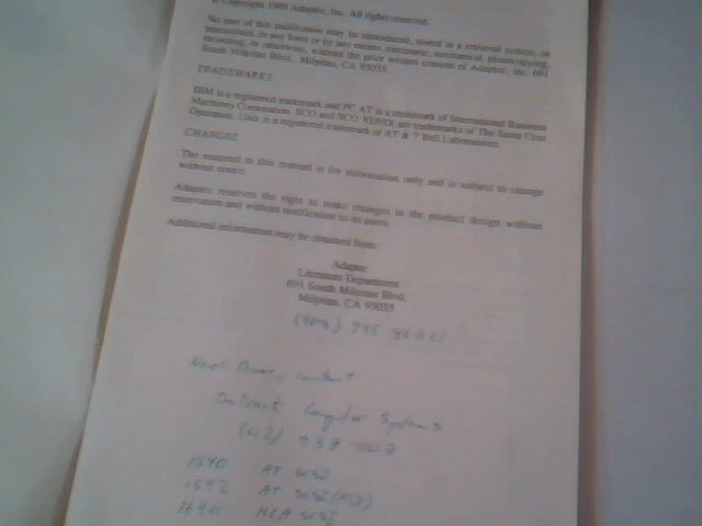 User's Manual Guide - AHA-1540A/1542A Installation Guide Adaptec 510044-00 1989 - image 5