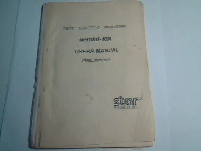 User's Manual Guide - Gemini-10X Star Dot Matrix Printer