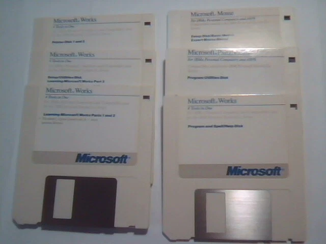 Set of six 3.5 floppy disks - IBM Microsoft Paintbrush Works Mouse Version 1.05