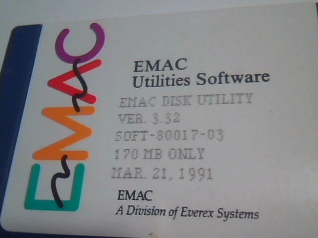 3.5" Floppy disk - EMAC Utilities Software Ver 3.32 Everex Systems 1991 - image 2