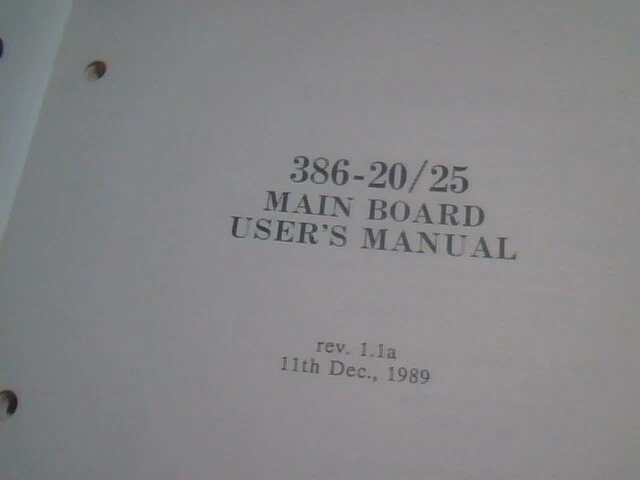 User's Manual Guide - 386-20/25 Mainboard 1989 rev 1.1a 80386 - image 3