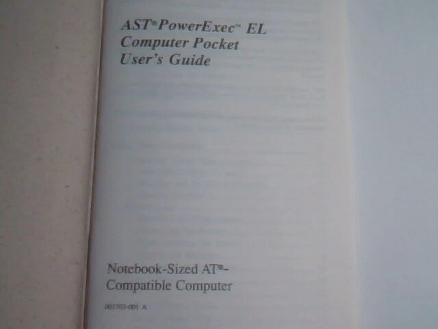 User's Manual Guide - AST PowerExec EL Computer Pocket Guide AT compatible - image 3