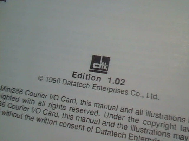 User's Manual Guide - PTI-210 Mini286 Courier I/O Card Datatech 1.02 - image 3