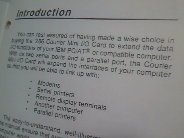 User's Manual Guide - PTI-210 Mini286 Courier I/O Card Datatech 1.02 - image 5