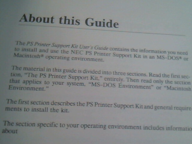 User's Manual Guide - NEC PS Printer Support Kit 1990 - image 4