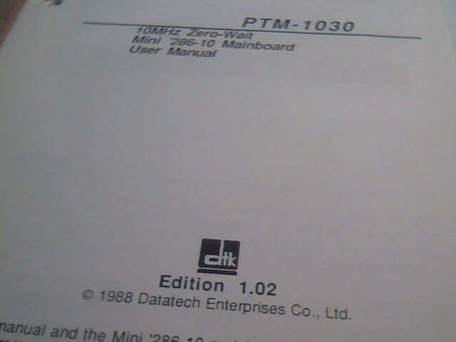 User's Manual Guide - PTM-1030 10MHz zero-wait Mini 286-10 Mainboard Datatech - image 3