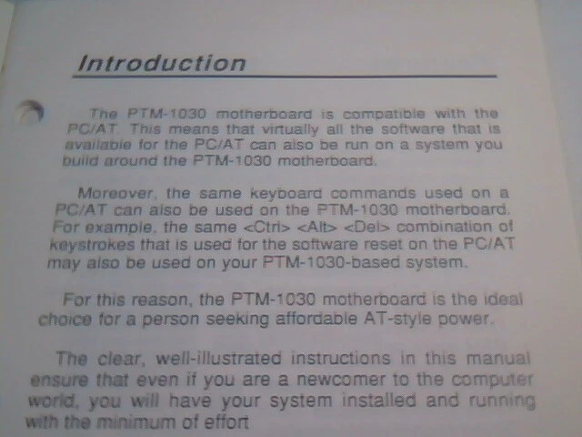 User's Manual Guide - PTM-1030 10MHz zero-wait Mini 286-10 Mainboard Datatech - image 4