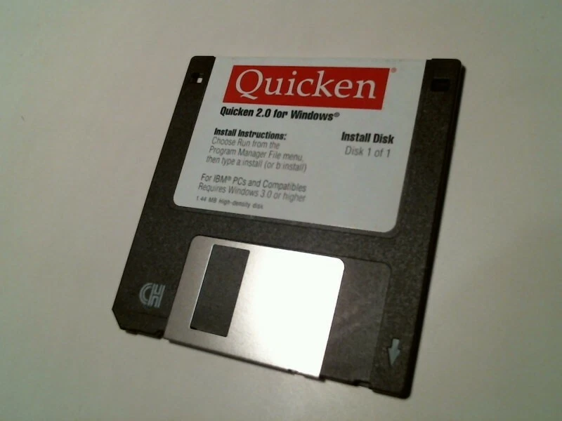 Quicken 2.0 for Windows Install high density Intuit 1992 - 3.5" floppy disk