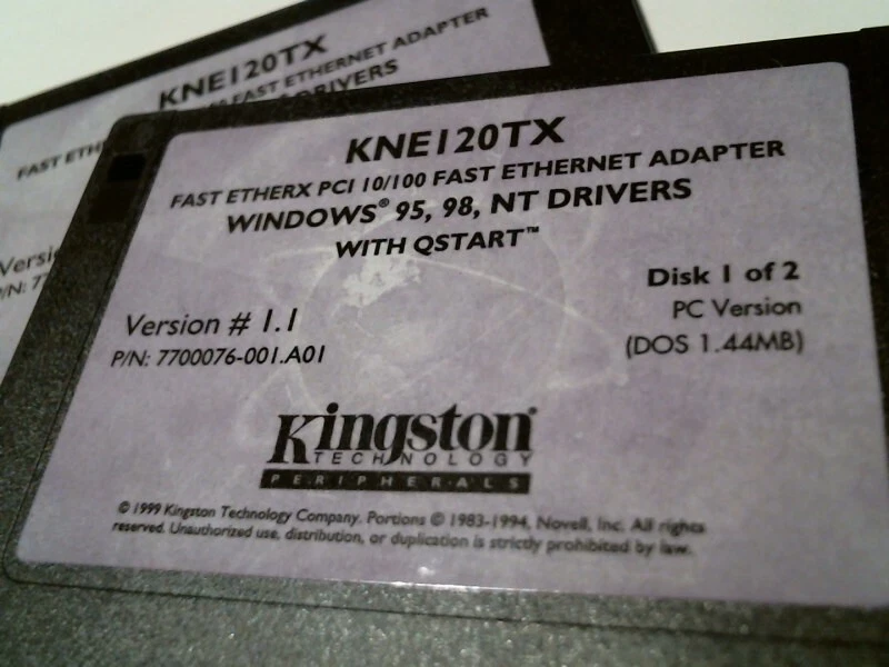 KNE120TX Kingston Tech Etherx PCI Win 95 98 drivers Qstart - 3.5" floppy disks - image 2