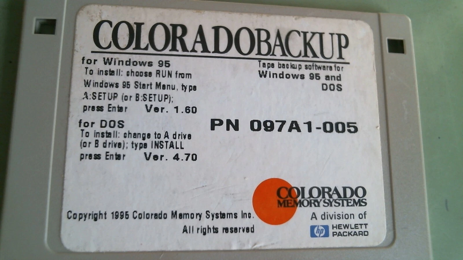 Colorado Tape Backup Windows 95 DOS 097A1-005 HP - 3.5" floppy disk - image 2