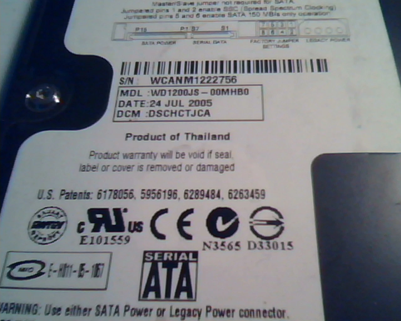 Hard Drive Disk SATA Western Digital Caviar SE WD1200 WD1200JS-00MHB0 120GB - image 3