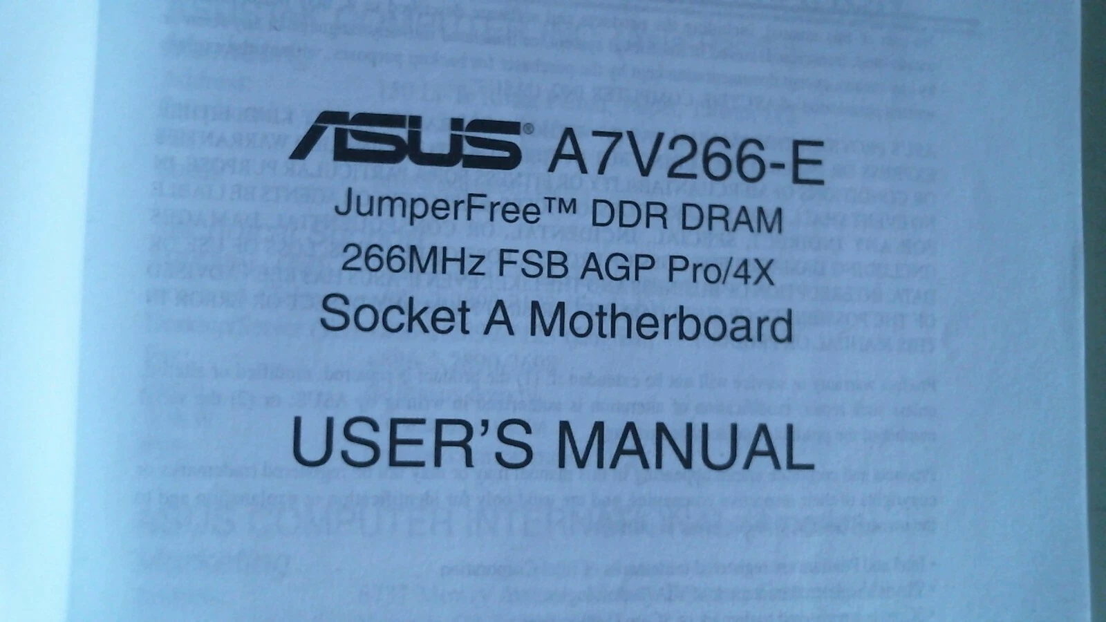 User's Manual - ASUS A7V266-E Socket A Motherboard VIA KT266A DDR DRAM E883 - image 3